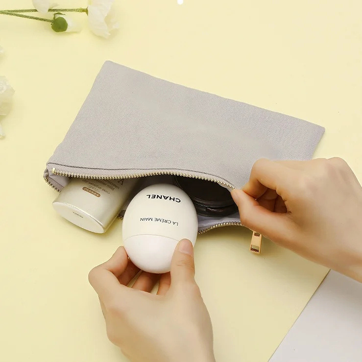 Natural Canvas Cosmetic Pouch Cotton Zipper Pouch Travel Makeup Storage Bag Small Cosmetic Bag For Packaging