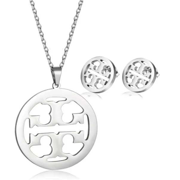 New Round Tb Stainless Steel Jewelry Set 18K Gold Plated Necklace Pendant Earrings Jewelry Set For Women