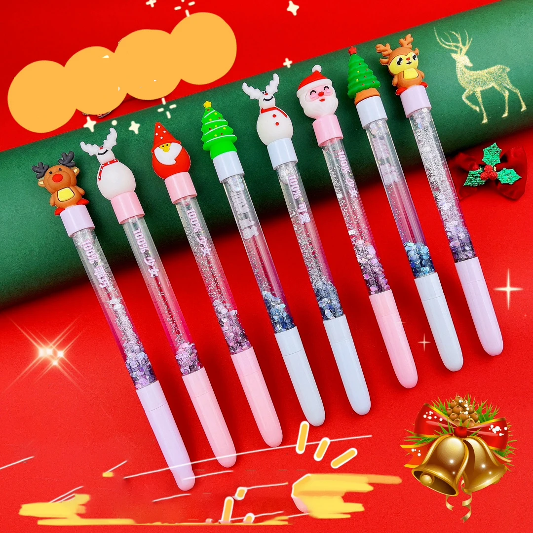 2022 New Father Christmas Elk Sequin Liquid Quicksand 0.5mm Gel Ink Pen Cartoon Unicorn Gel Pen