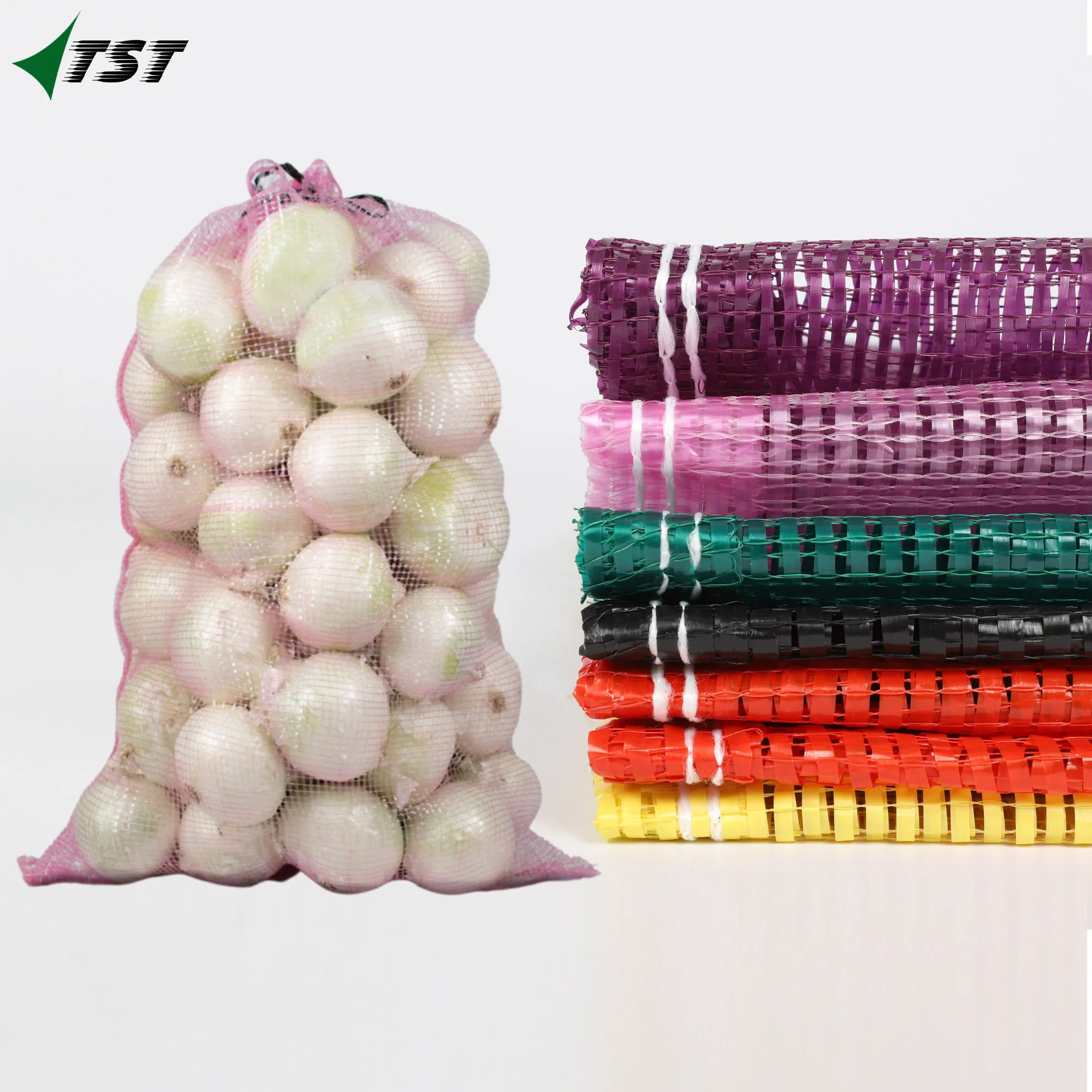 SACOS DE MALLA TEJIDA LENO Bolsa de malla arpilla with virgin pp material for packaging vegetables and fruits