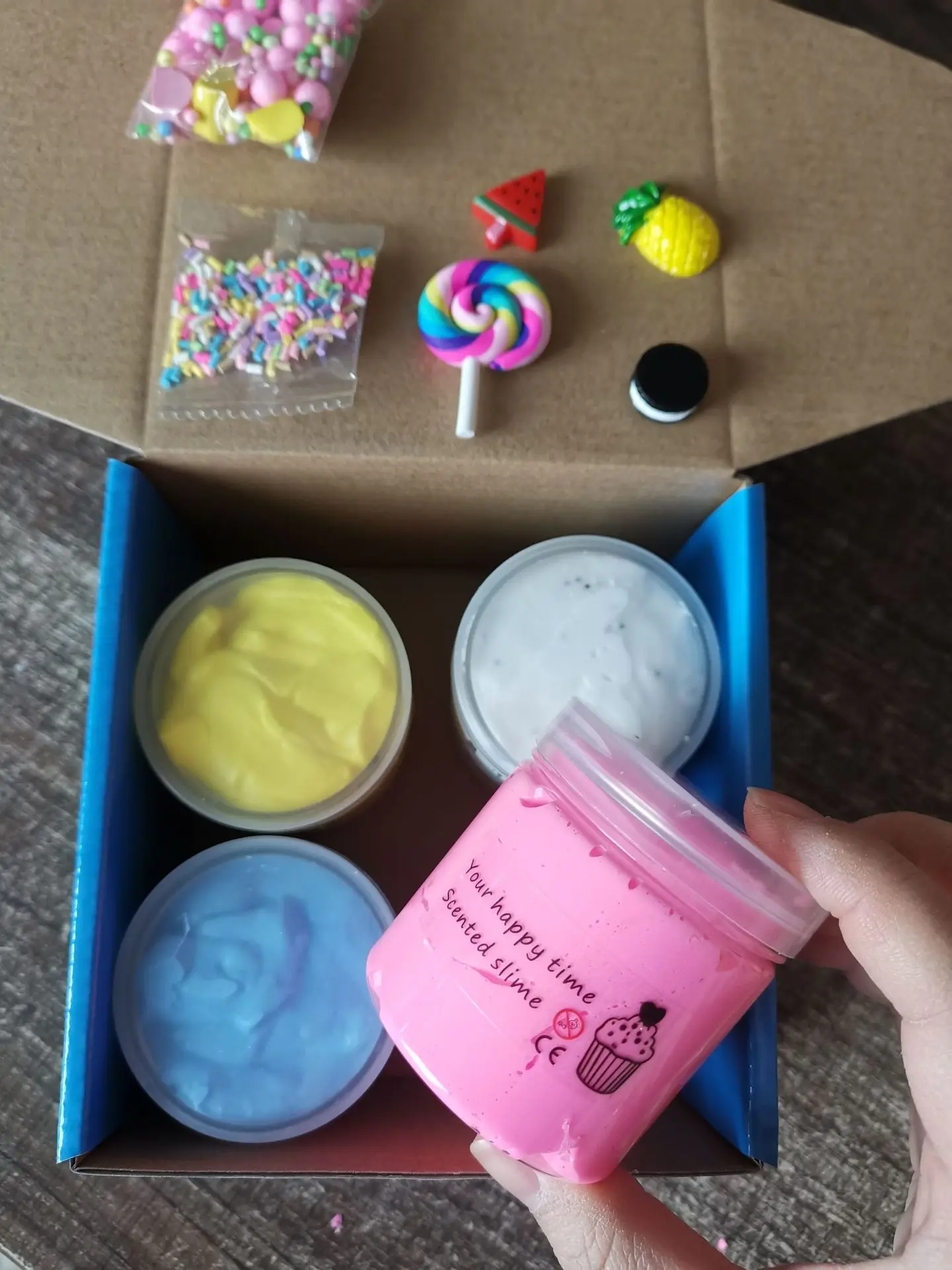 4 упаковки цветная коробка масло пушистые лизунки конфеты хлопок нетоксичный слайм набор с