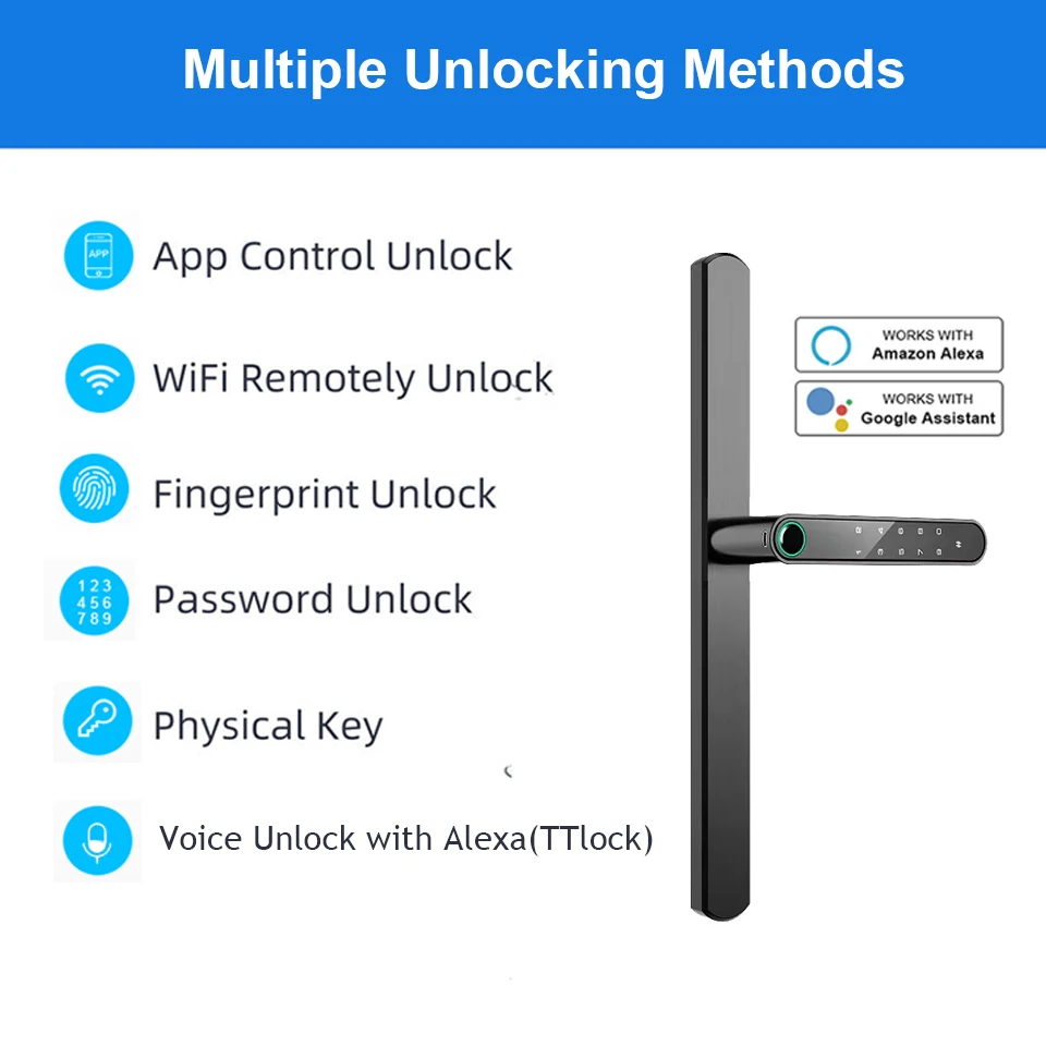 Fingerprint Recognition Code Combination Door Handle Tuya Smart TTlock Remote Unlock Voice Control Smart Lock