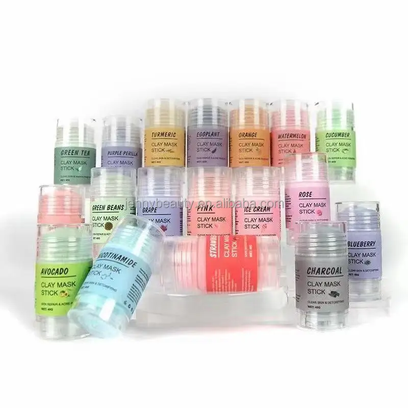 
Green tea cleansing mask purifying clay stick face mud private label organic green tea mask stick 