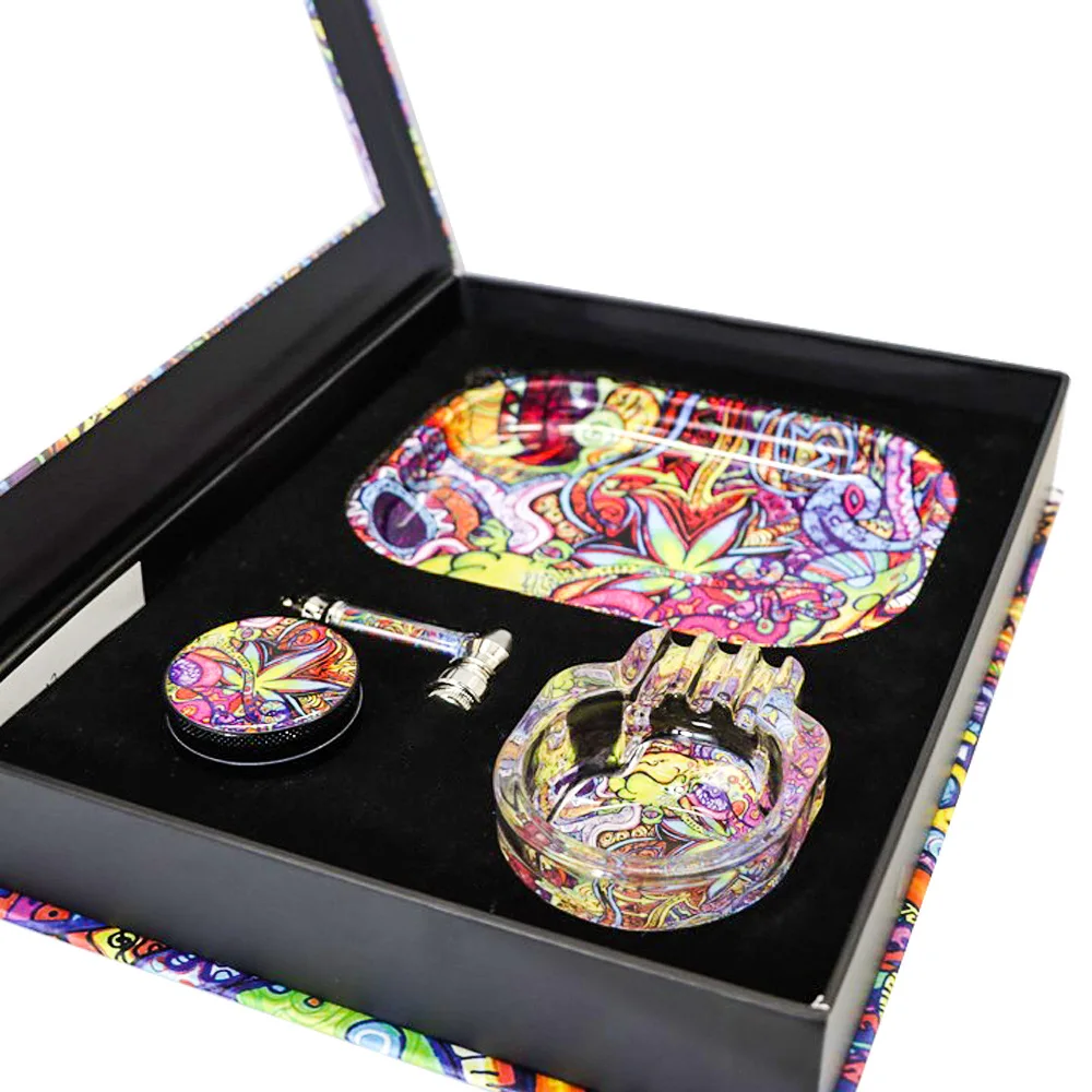 71 праздничный рекламный оптовый набор для курения с логотипом на заказ измельчителем трав курительная трубка подносы футляр легко брать