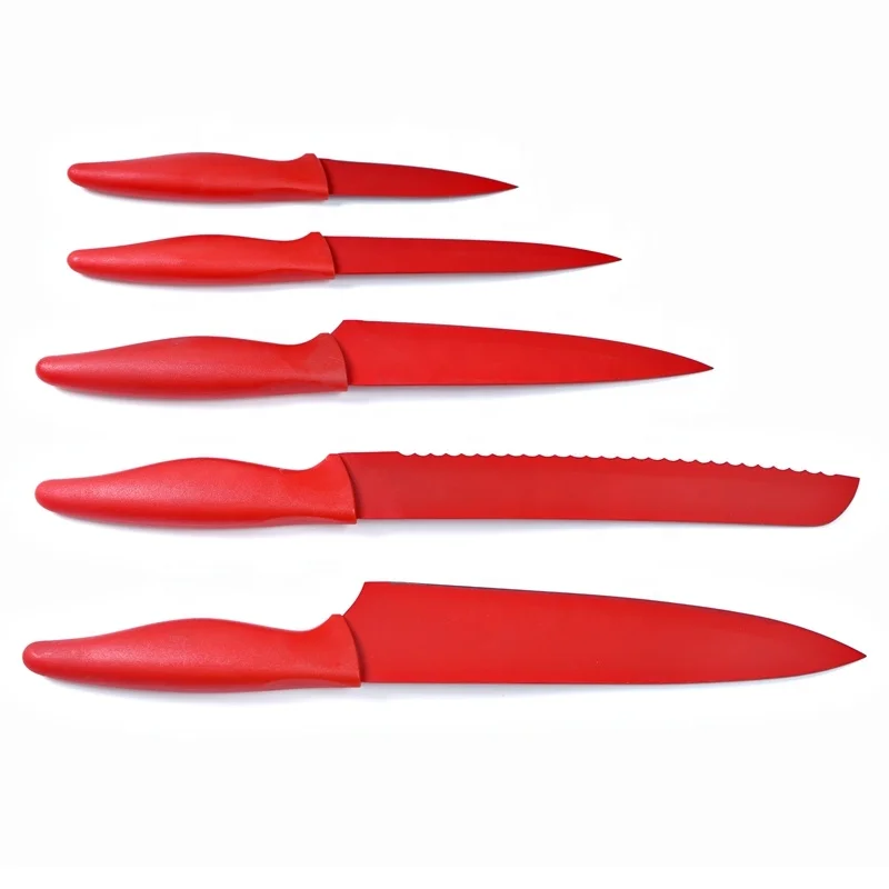 Amazon hot selling 5Pcs kitchen sharp stainless steel colorful knife set with PP handle