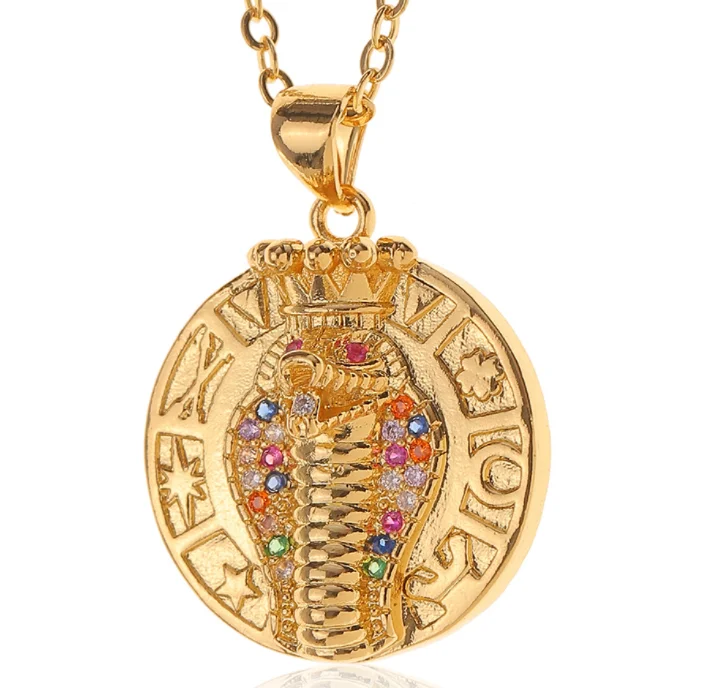 Fashion Exaggerated Personality Necklace Color Zircon Cobra Pendant Copper Plated Gold Necklace