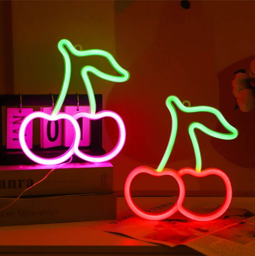 Fruit Hanging Art Usb/Battery Operated Night Lamp Custom Led Cherry Neon Sign Lights For Wall Kids Bedroom Party Decoration