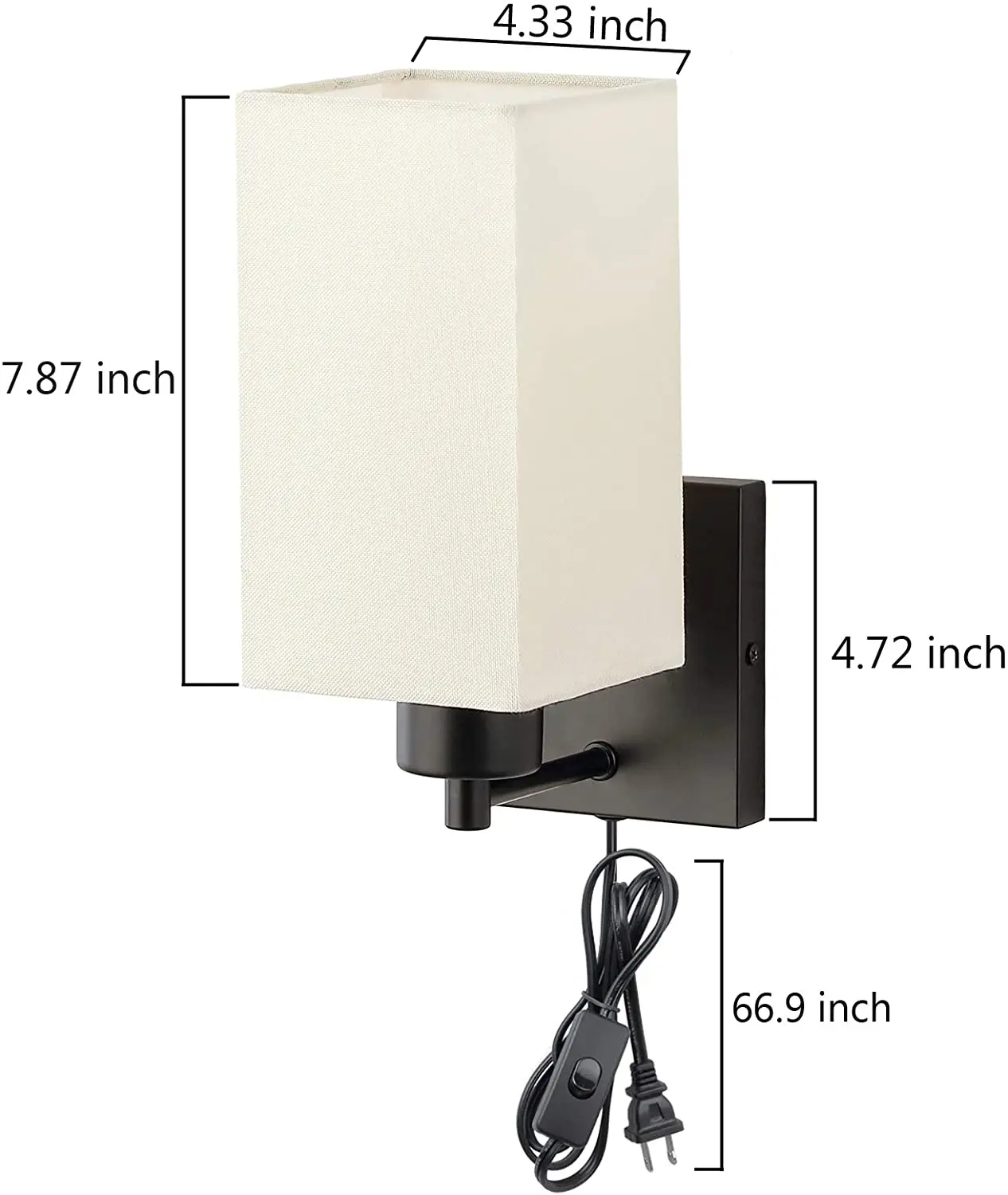 Wall Sconce Rustic Nordic Lamp with Plug-in Cord and On/Off Toggle Switch Beige Fabric Shade