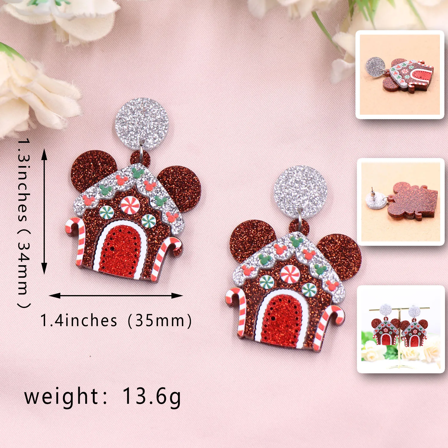 ERS732ER1549 Acrylic Earrings Cute Gingerbread House Christmas Theme Drop Mouse Design Fine Trendy New Product Women