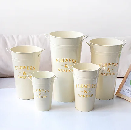 With handle metal flower pot for flower display buckets