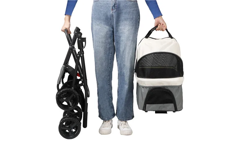 Portable 4 Wheel Pet Stroller Folding Detachable Dog Trolley For Dogs Puppy