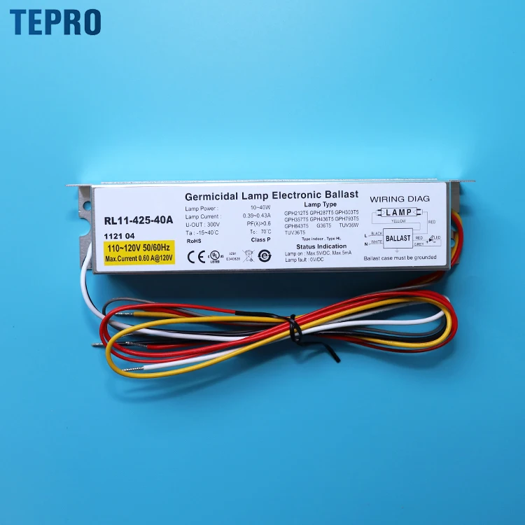 RL11-425-40A Preheat start 10w-40w uvc tube t5 t8 digital ballast dc 110v electronic ballast 20w for uv germicidal lamps
