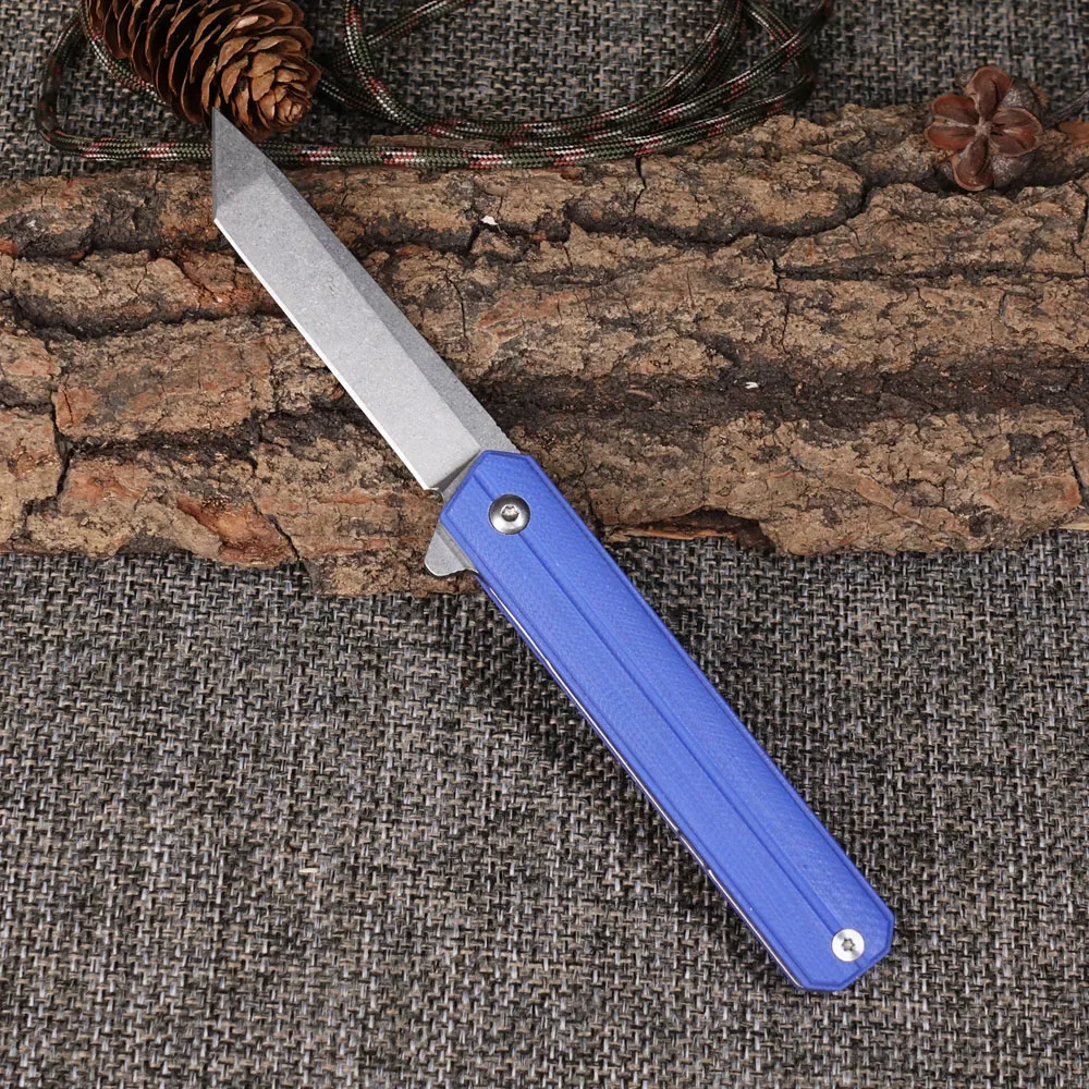 Blue Pocket Folding Knife Stainless Steel Blade for Outdoor Camping Hunting EDC