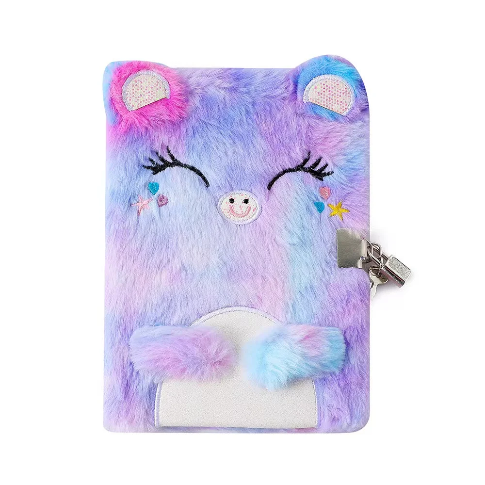 Wholesale A5 Cartoon Plush Diary for Girls Office Stationery Kawaii Notebook with Lock School Supplies for Girls Kids Gifts