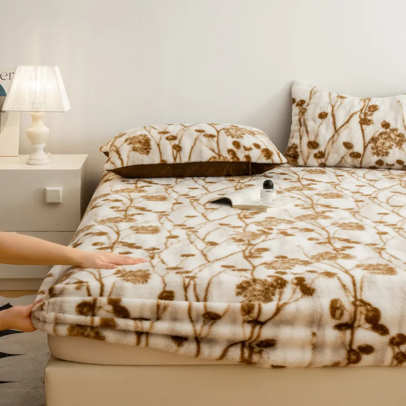 Rabbit Plush Fitted Sheet Mattress Warm Winter Mattress Cover King Queen Bedsheet 120/150/180X200cm 200x220cm Bed Cover