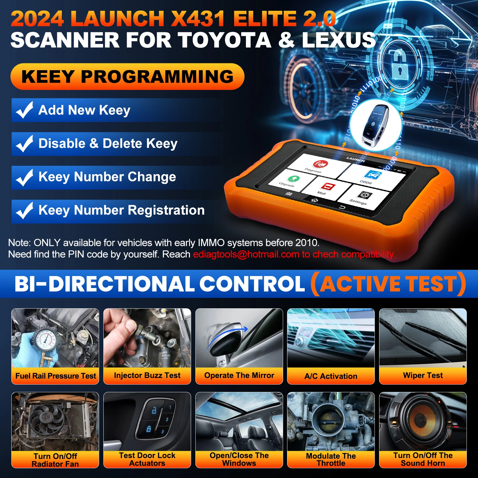 2024 Launch CRE 2.0 Elite For Toyota OBD2 Scanner Diagnostic Tool All Reset Service Code Reader with AUTOVIN/ECU Coding