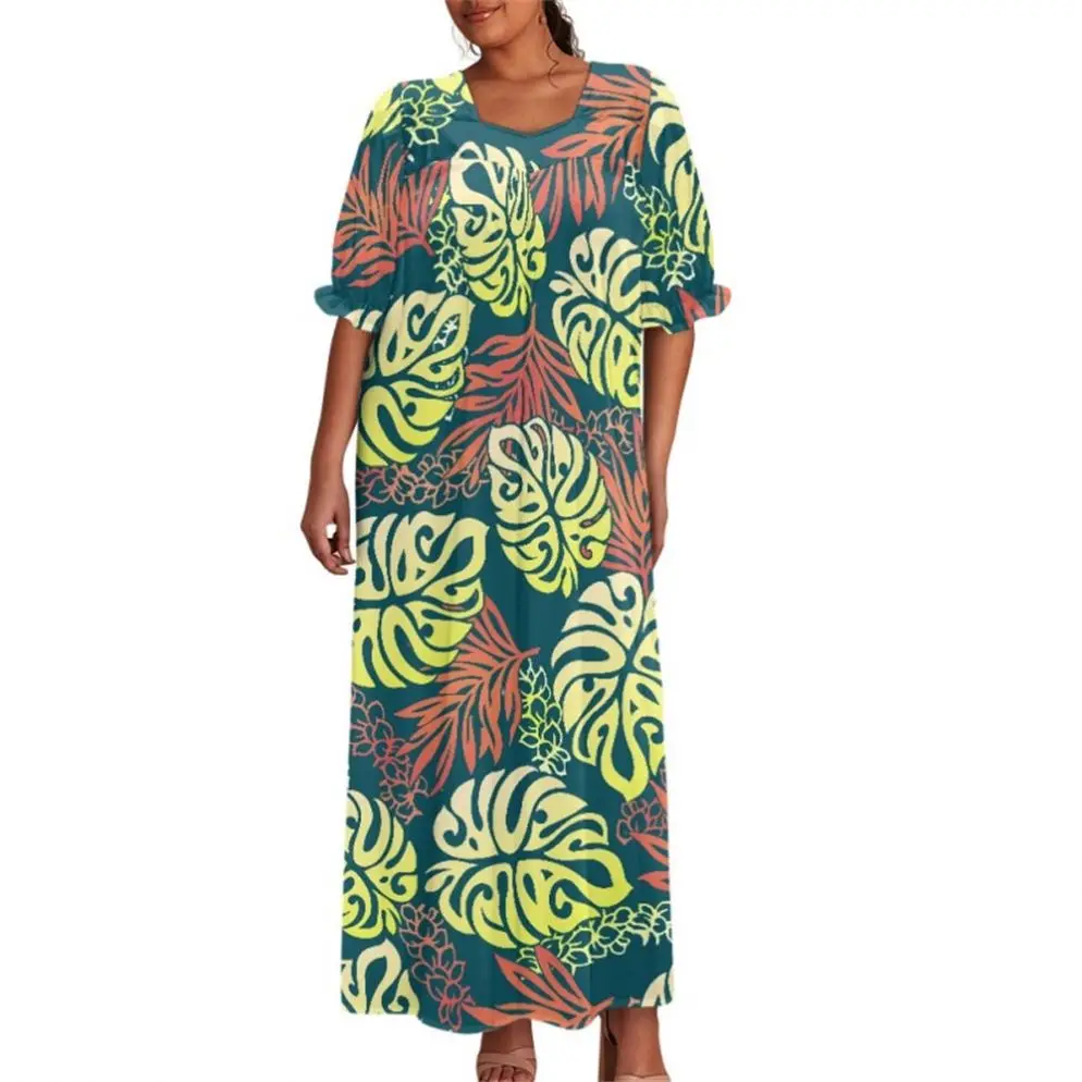 Dropship Oem Women Square Brown Neck Puff Short Sleeve Maxi Dress Delicate Allover Flowers Printing Prom Dress For Lady