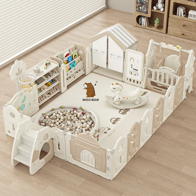 MIGO Bear Multi-combination Toddler Plastic Large Playpen Indoor Kids Folding Play Center Safety Fence Baby Playpens