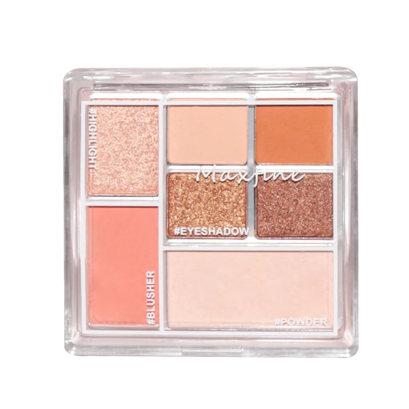 Free Sample Custom High Pigment 7 in 1  Eye Shadow Blusher Highlight   Powder  Makeup Palette