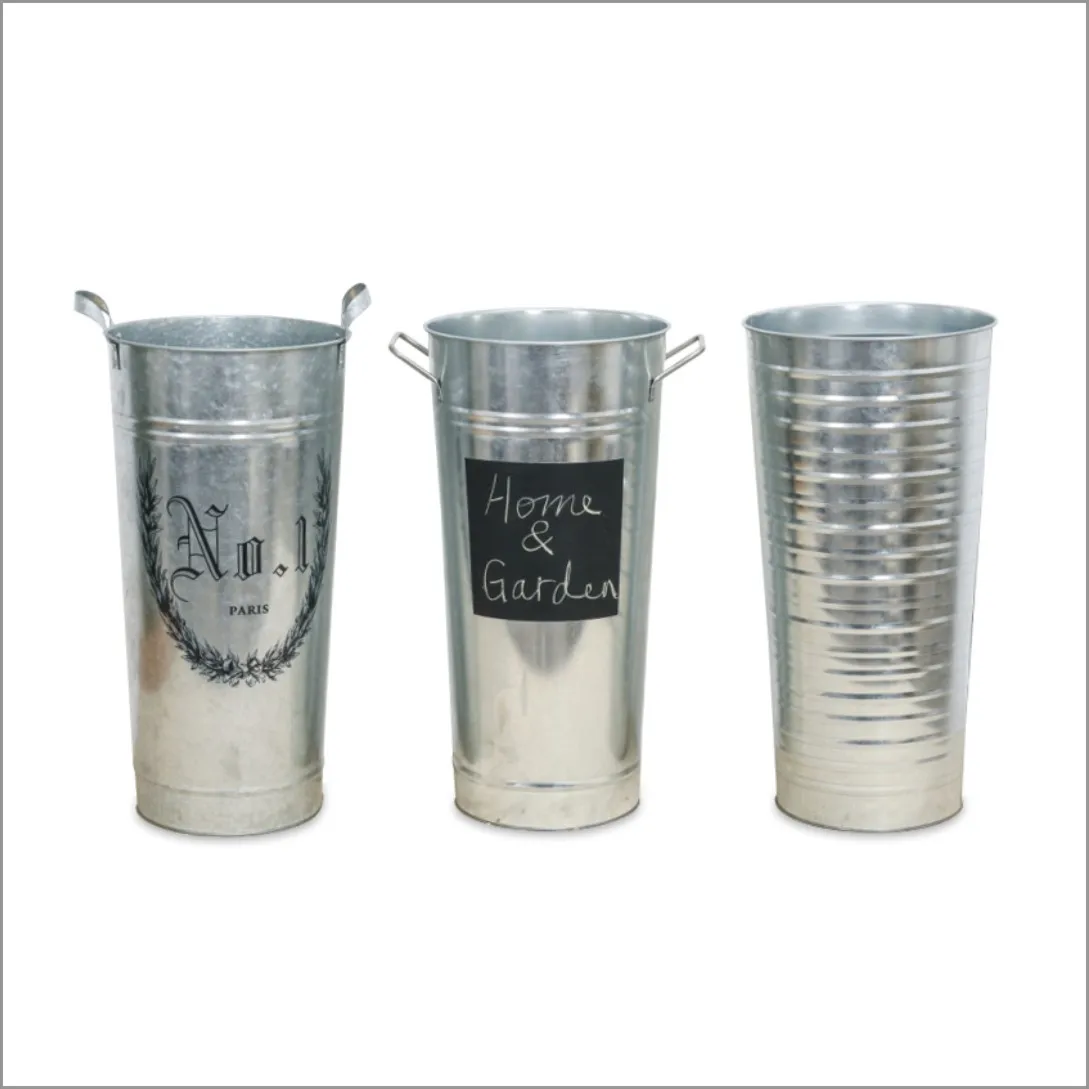 Modern Indoor Outdoor Galvanized Metal Decorative Flower Tall Vase French Bucket
