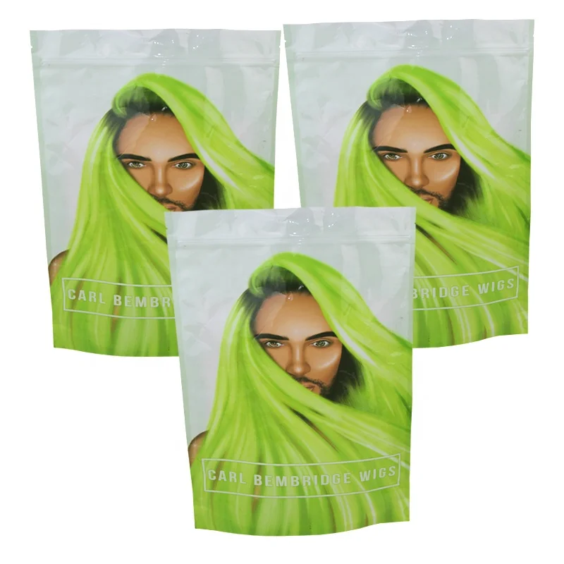 digital custom reclosable ziplock foil wig packing bags zipper plastic hair extension packaging bags pouches