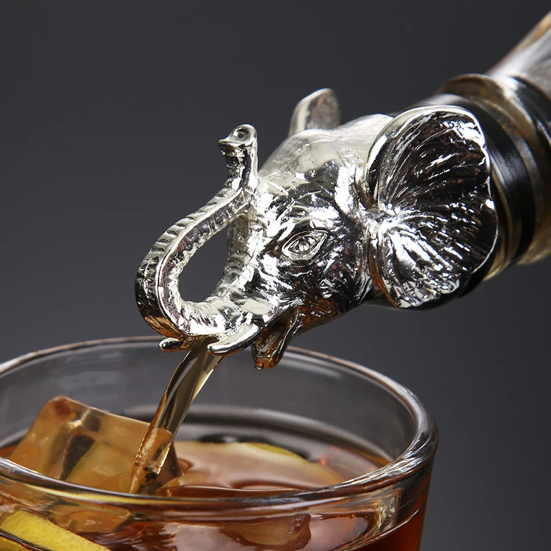 Stainless Steel Free Flowing Liquor Pourer with Silvery Animal Head Design for Olive Oil and Vinegar