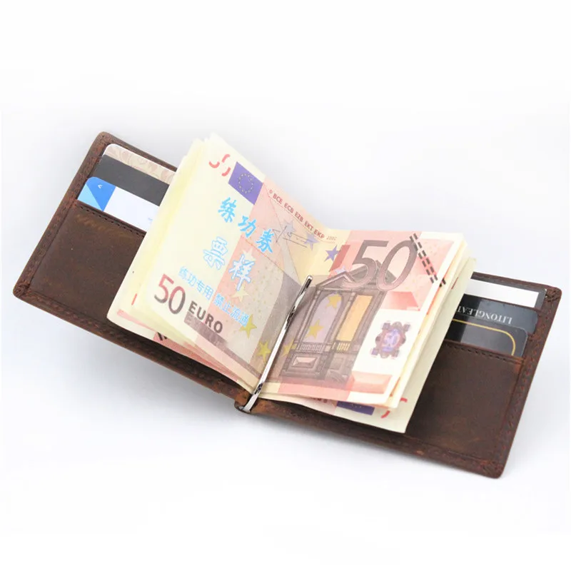 Hot Selling Rfid Blocking Minimalist Slim Wallet Crazy Horse Genuine Leather Wallet Men