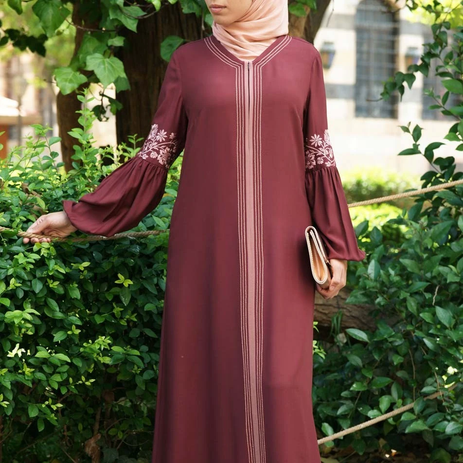 European and American New Long Sleeve Printed Ethnic Muslim Robe Middle East Contrast Stitching Dress