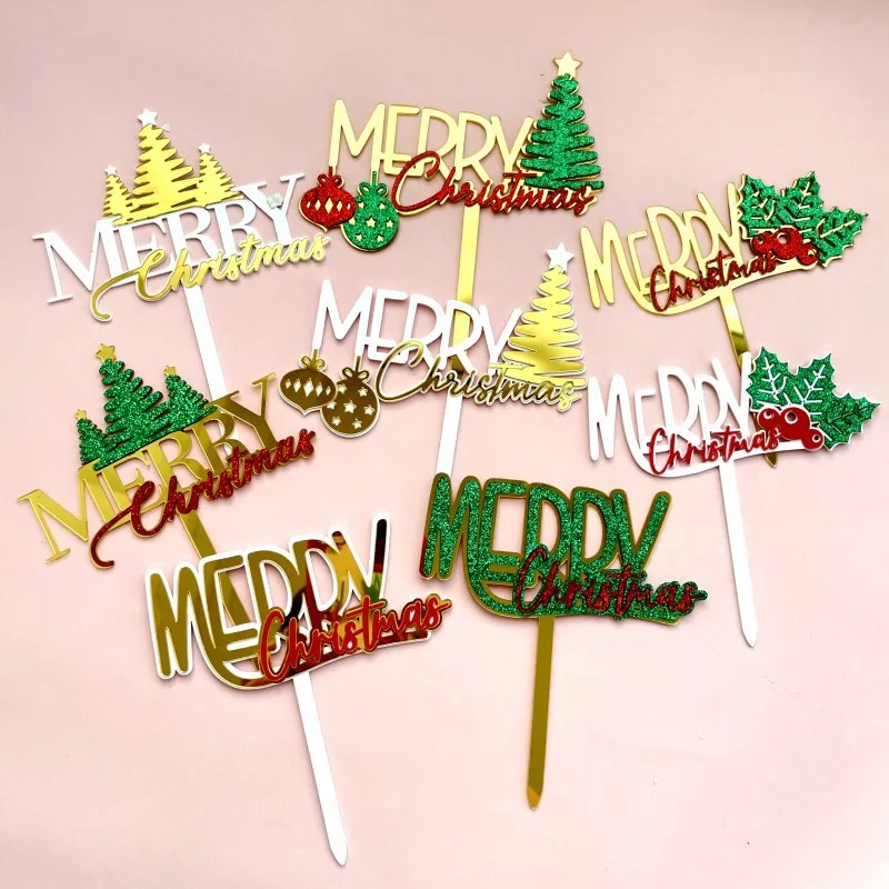 Christmas decorations Merry Christmas Glitter paper double acrylic cake insert Christmas topper