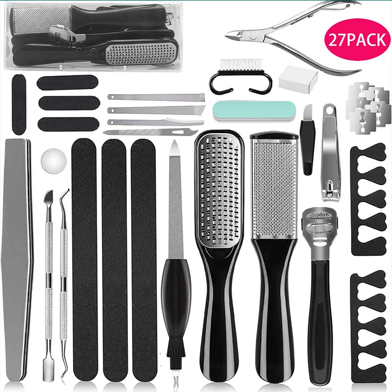 Professional 27 in 1 Pedicure Kit Stainless Steel Pedicure Tools Set Foot Rasp Foot Dead Skin Remover for Home & Salon Care
