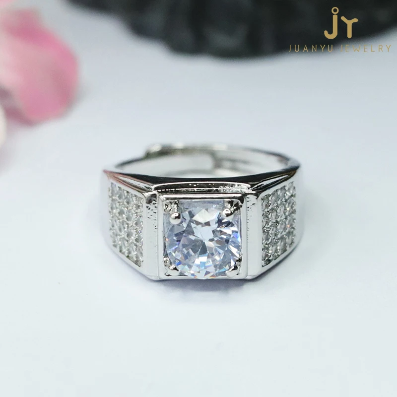 Precious Stone Gemstones and Topaz Rings for Men Square Diamonds Rings Wholesale Jewelry Stone Zircon Charm Rings