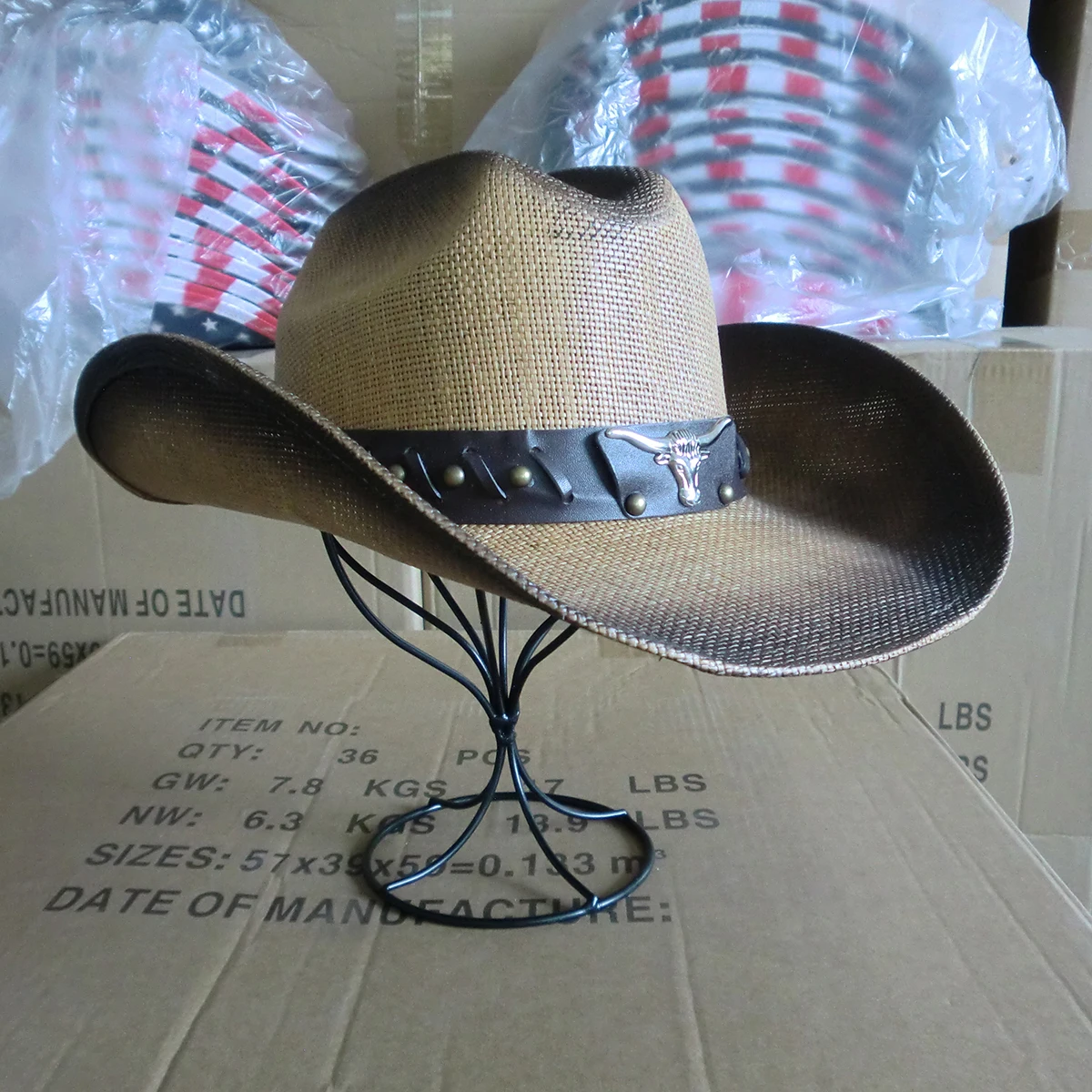 Paper Straw Cowboy Hat USA American Cattleman Shapable Big Brim Sombreros Horn Western Cowboy straw Hat Men
