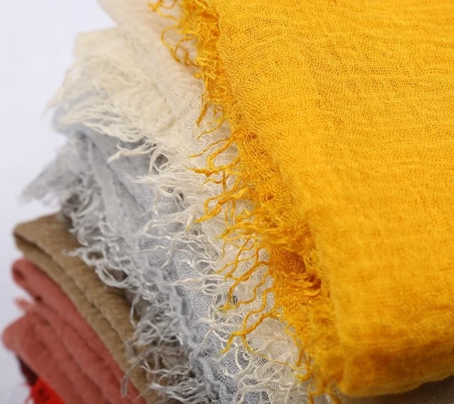 Cheap Promotional Gauze Crinkle Pashmina Scarf with Fringe