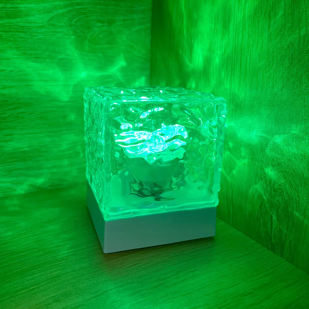 RGB Dimmable Crystal Table Lamp USB Rotating Projection LED Water Ripple Ambiance Night Light for Bedroom Bedside Game Room Gift
