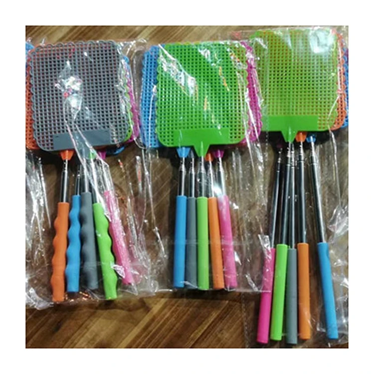 Pest control reusable long handle adjustable plastic extendable telescopic fly swatter with grabber