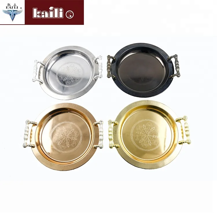 Wholesale Good quality large size  food  round shape stainless steel serving tray