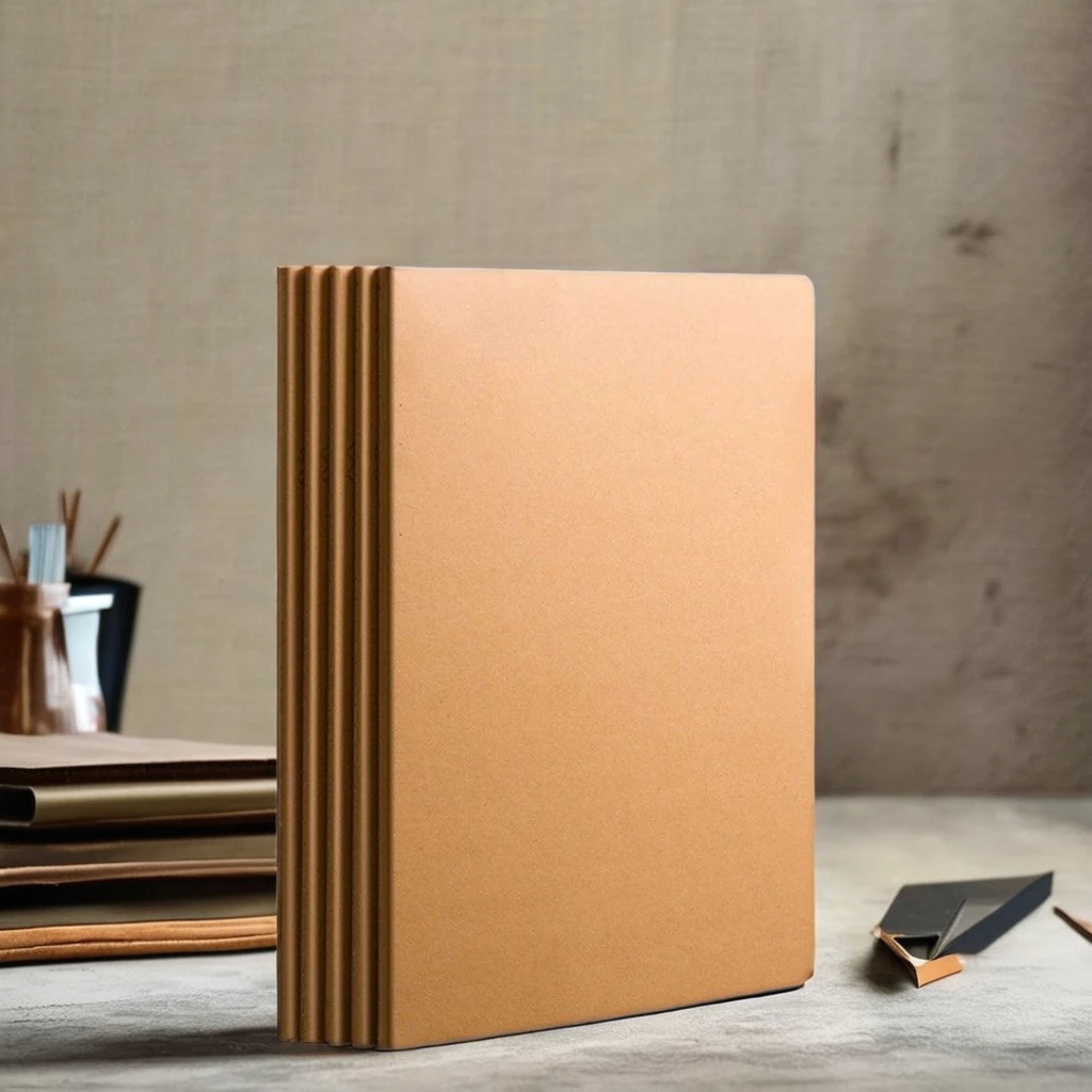 Fashionable Simple Black A5 Leather Journal Bound Sewing Lined Record Sheet Grid Creation Book for School and Personal Use