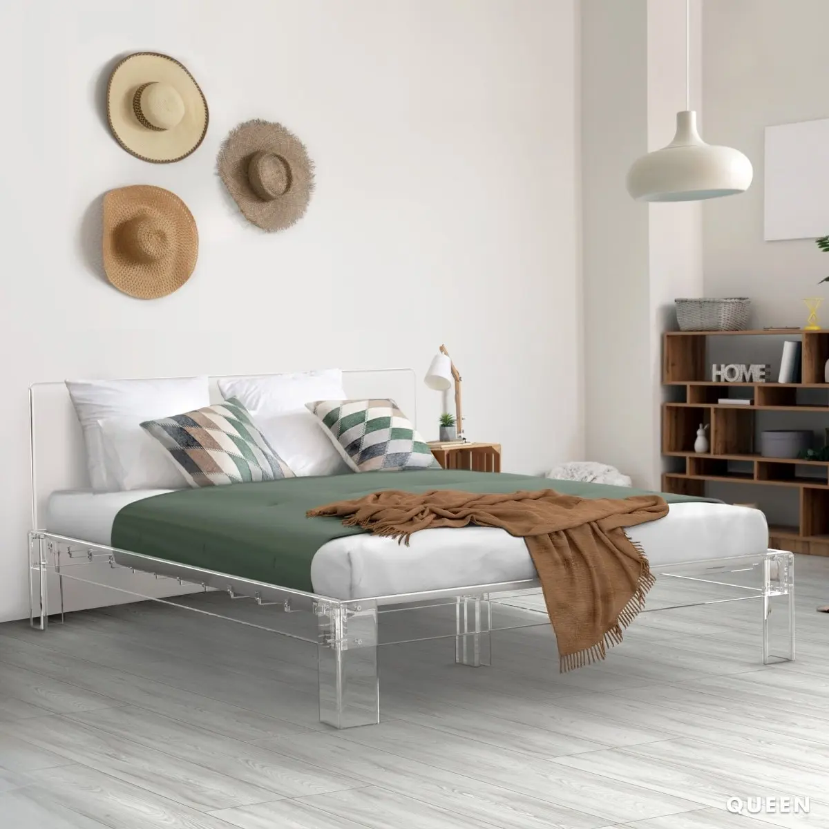 Kainice Wholesale Hotel Bed Bedroom Furniture clear Transparent Queen Size Acrylic Beds and Headboards Canopy king Frame