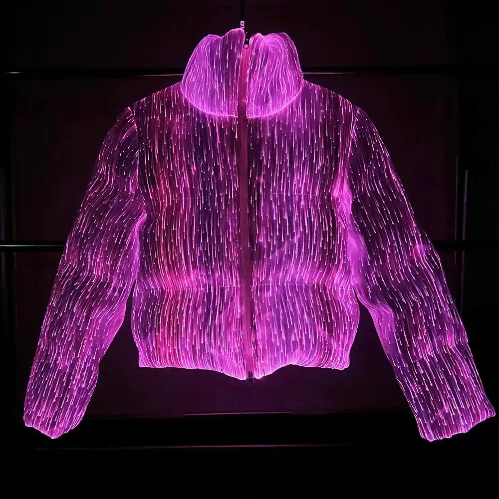 HOT Rechargeable LED light up Performance Unisex Cloth New technology Warm Fashion Luminous Optical Fiber Down Jacket Coats