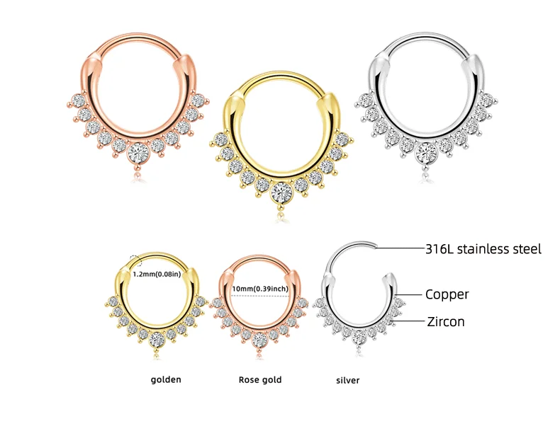 male cute rose bee septum twisted ornaments for women stainless still heart high quality gold filled opal fashion nose ring .