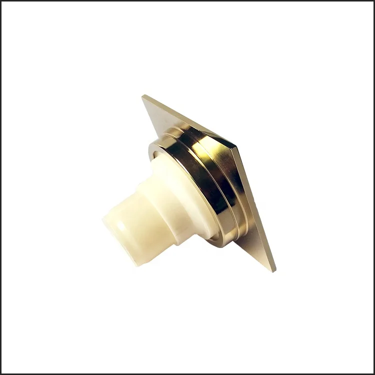 Luxury 4 inch square design hotel copper gold plated floor drain with strainer