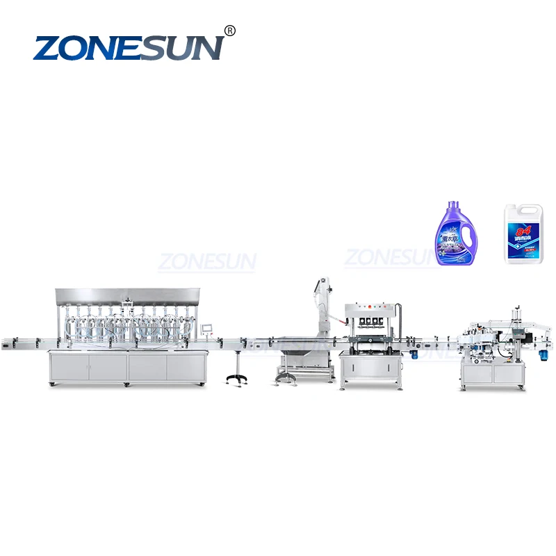 ZONESUN ZS-FAL180Z4  Automatic Sauce Laundry Detergent Bottle Grease Oil Paste Filling Capping Labeling Machine Production Line