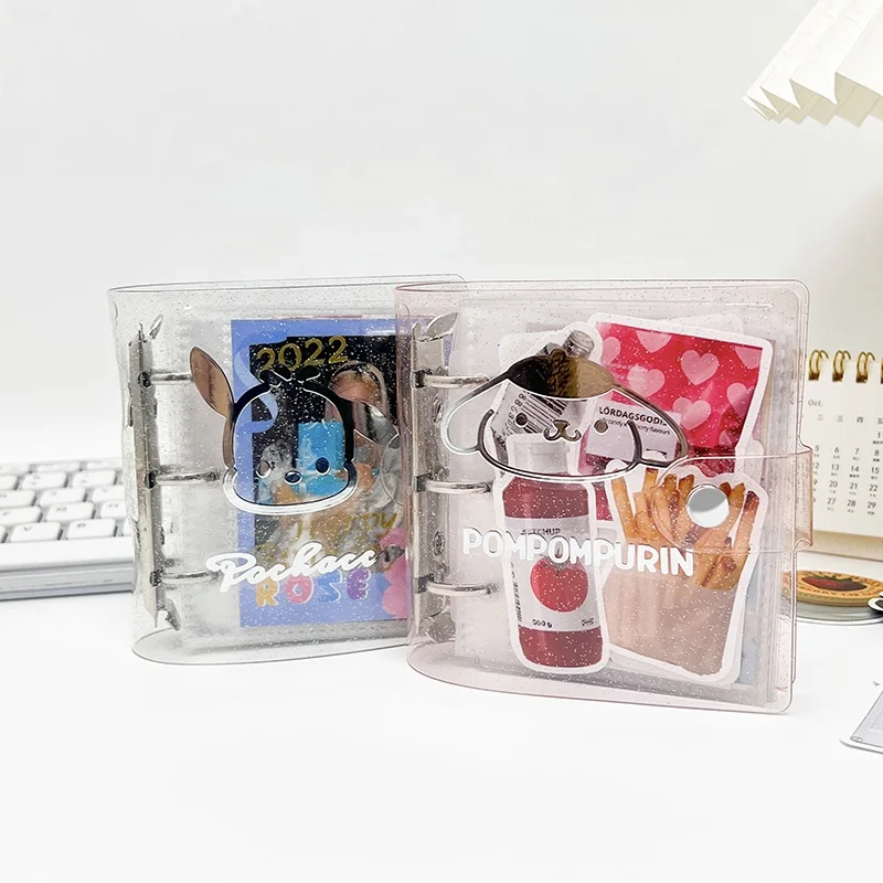 Cute Mini Binder Folder 3 Holes 3 Ring Transparent Photo Sleeves Card Collection Glitter Pvc Cover Album Loose Leaf Notebook