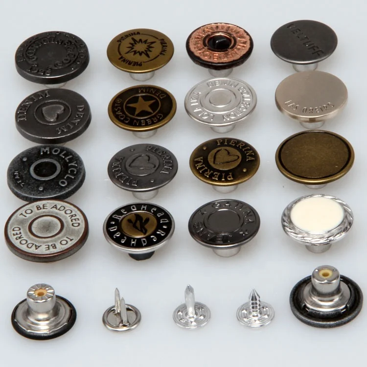 custom logo brass vintage metal denim shank jeans button and rivet