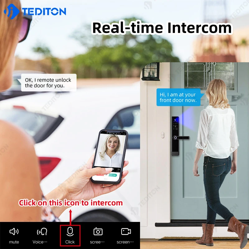 Tediton Fechadura Digital Smart Lock Tuya App Wifi Camera Mortise Electronic Handle Biometric Fingerprint Door Lock Outdoor