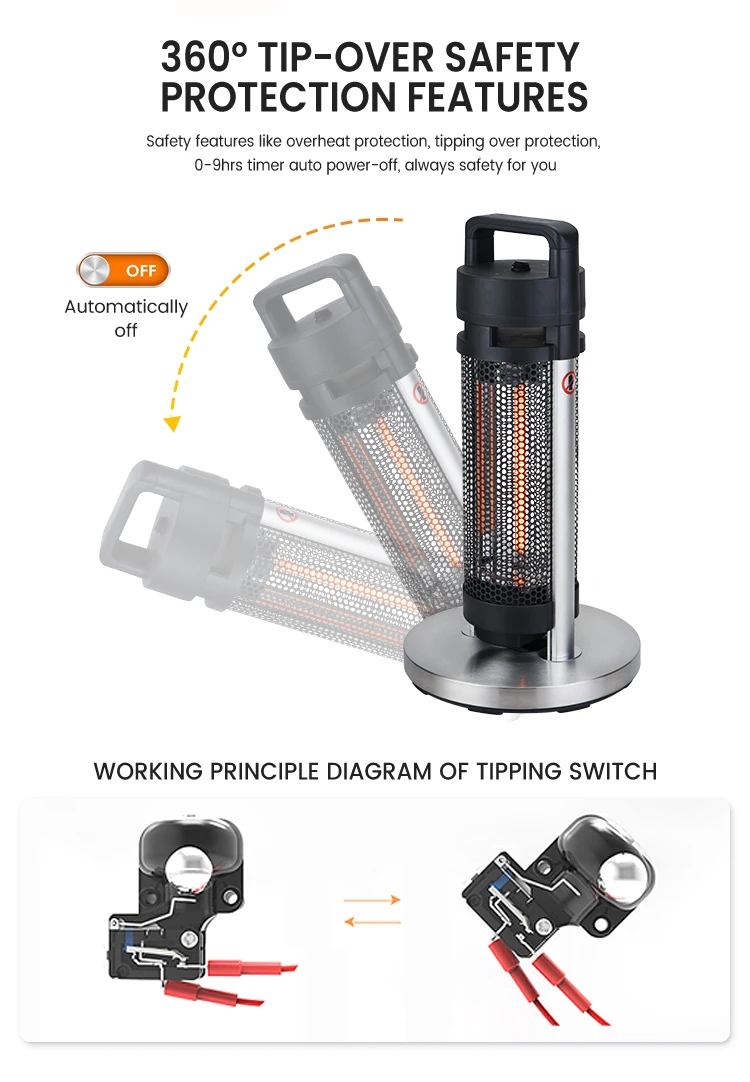 Manufacture Prices 1200W Portable Patio Heater Carbon Fiber Infrared Electric Heater