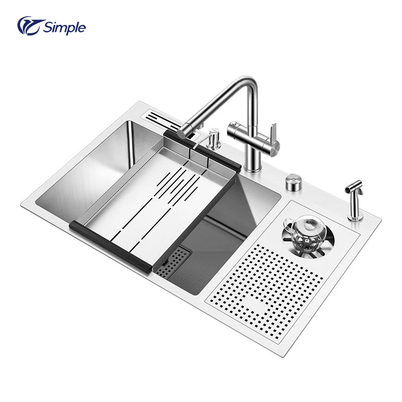 Modern Farmhouse Stainless Steel 304 Sinks Washer Cup Kitchen Black Granite Sink Handmade Cup Washer Kitchen Sink