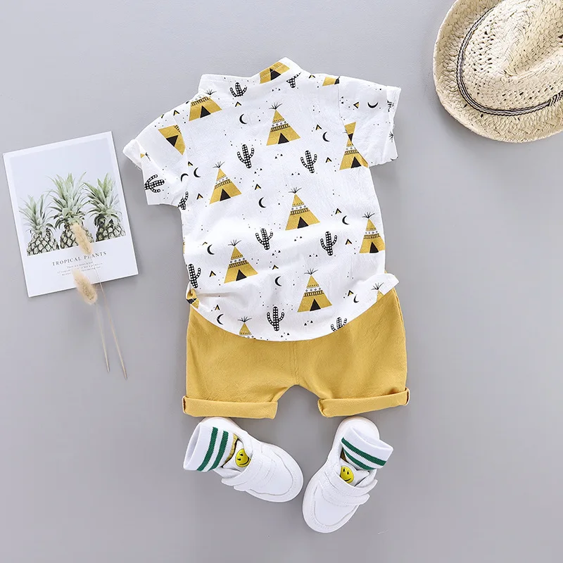 2204 Wholesale 2 year boys summer clothes baby boy clothing sets white Cool boy T-shirt button shirt