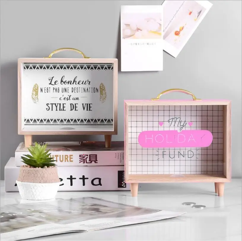 Wood Piggy Bank Promotional Gift Customize Logo INS Money Box Money Boxes For Adults