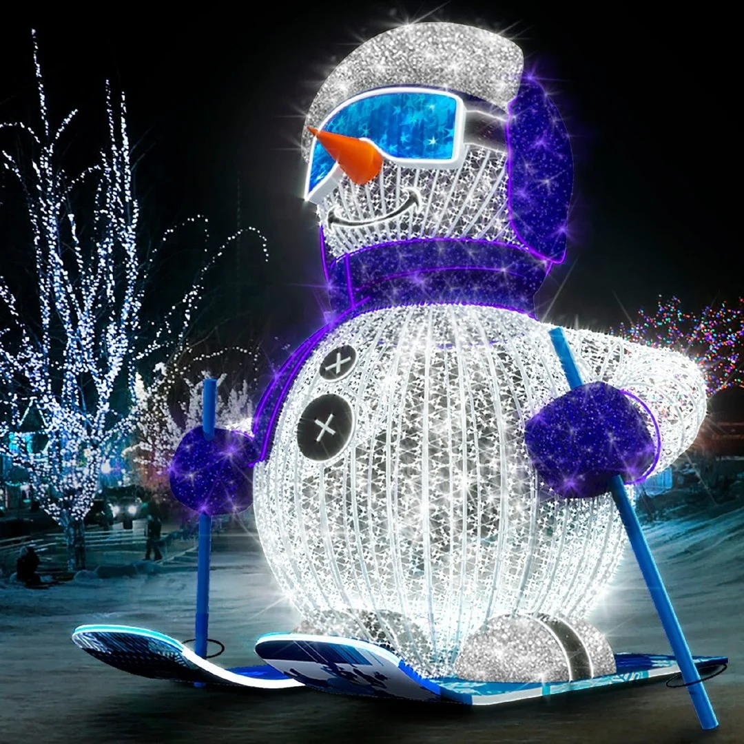 Skiing snowman led christmas indoor or outdoor decoration